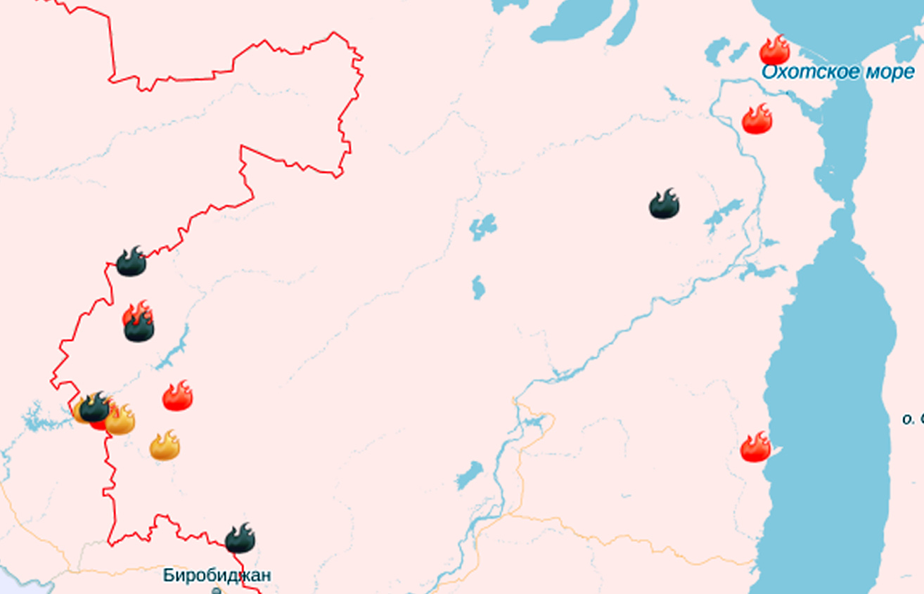 10 лесных пожаров полыхает на территории Хабаровского края