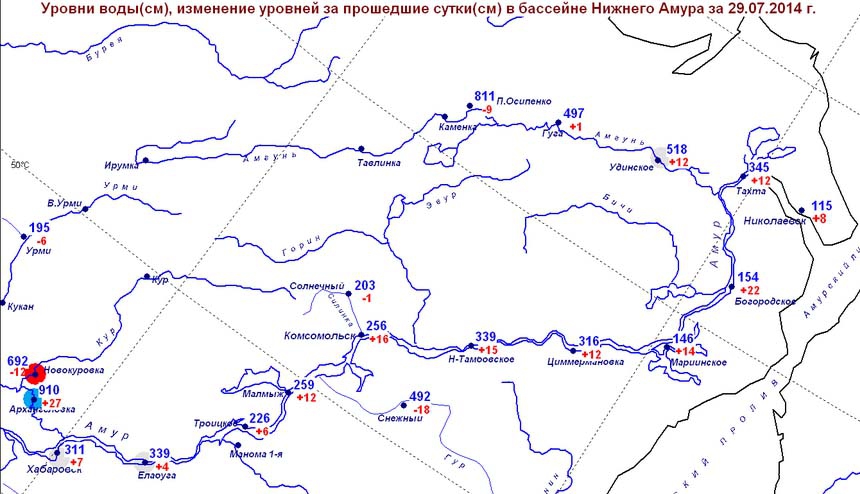 Уровень Амура у Комсомольска перевалил за два с половиной метра