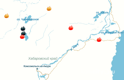 7 лесных пожаров действует на территории Хабаровского края