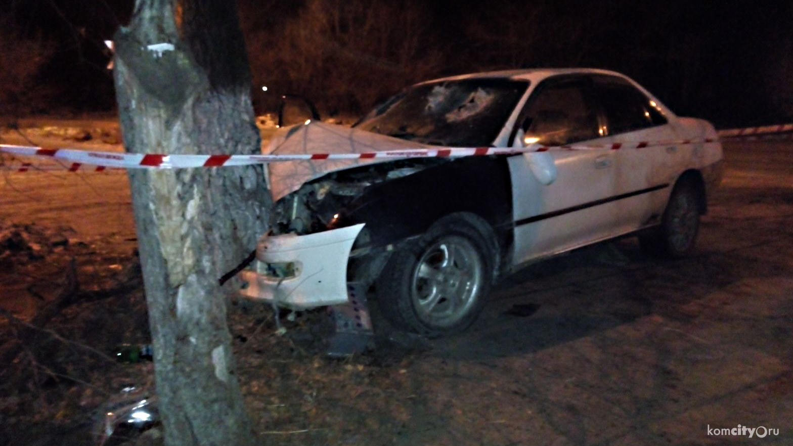 На Амурстали автомобиль врезался в дерево, три человека пострадали