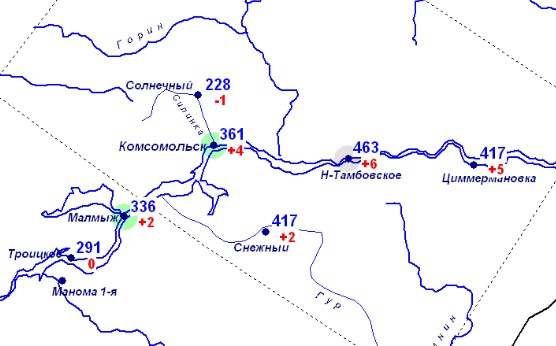 За сутки Амур у Комсомольска снова прибавил 4 сантиметра