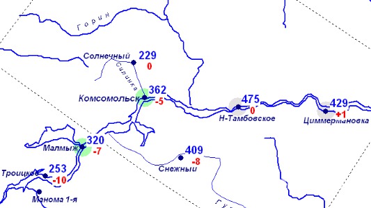 Уровень Амура у Комсомольска за сутки упал сразу на 5 сантиметров