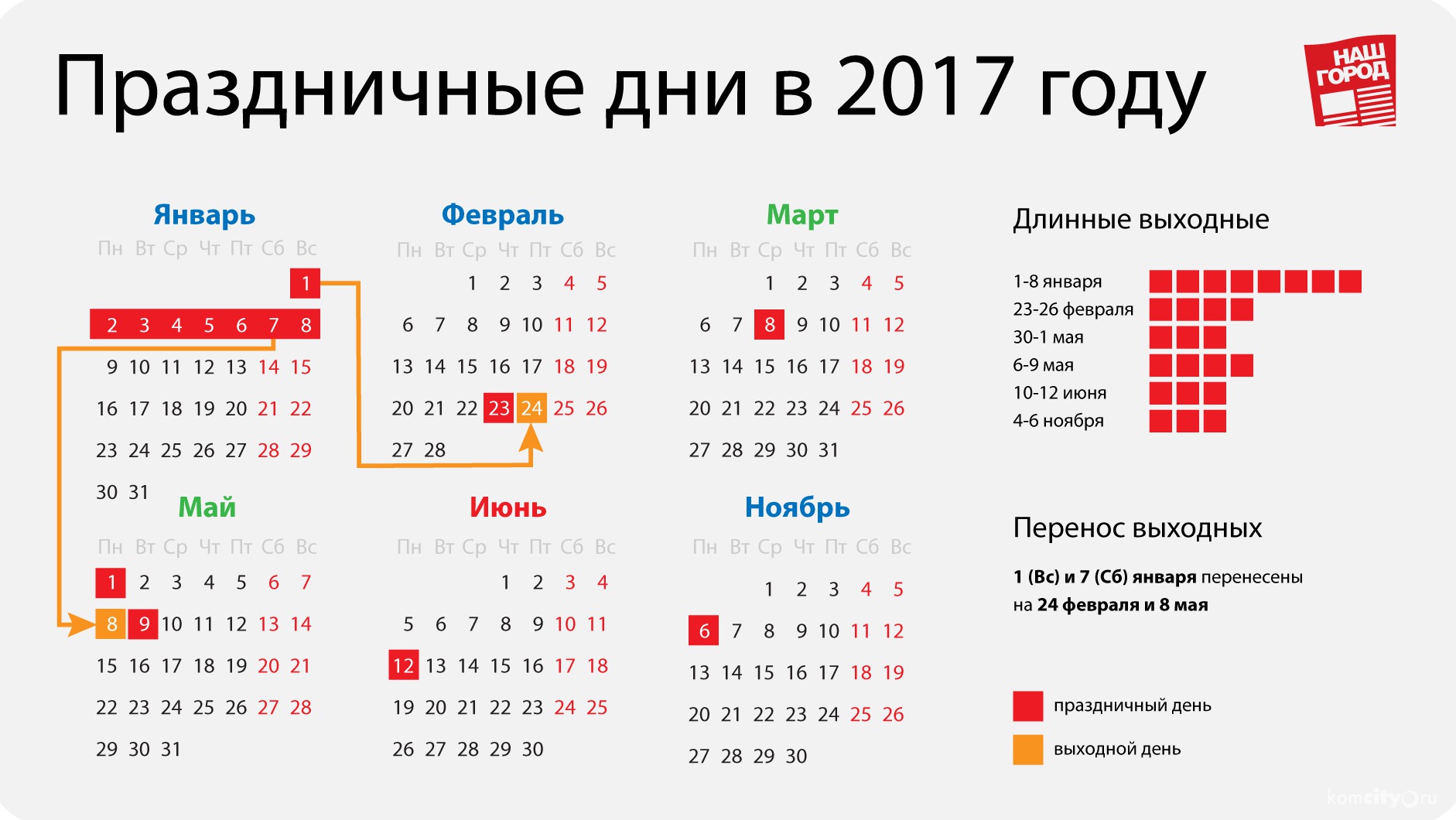 Календарь-2017: В Новом году будем отдыхать меньше