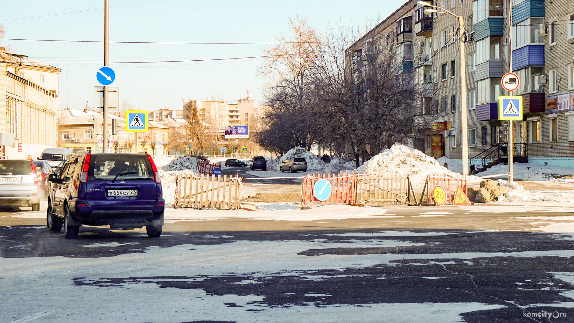 Ещё один участок улицы Комсомольской частично перекрыли, на этот раз в районе Интернационального в сторону Первостроителей