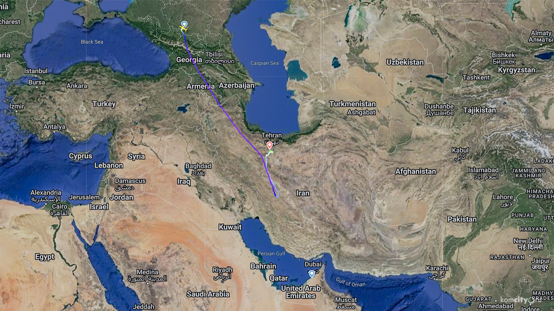 Летевший в Дубай Суперджет аварийно сел в Иране