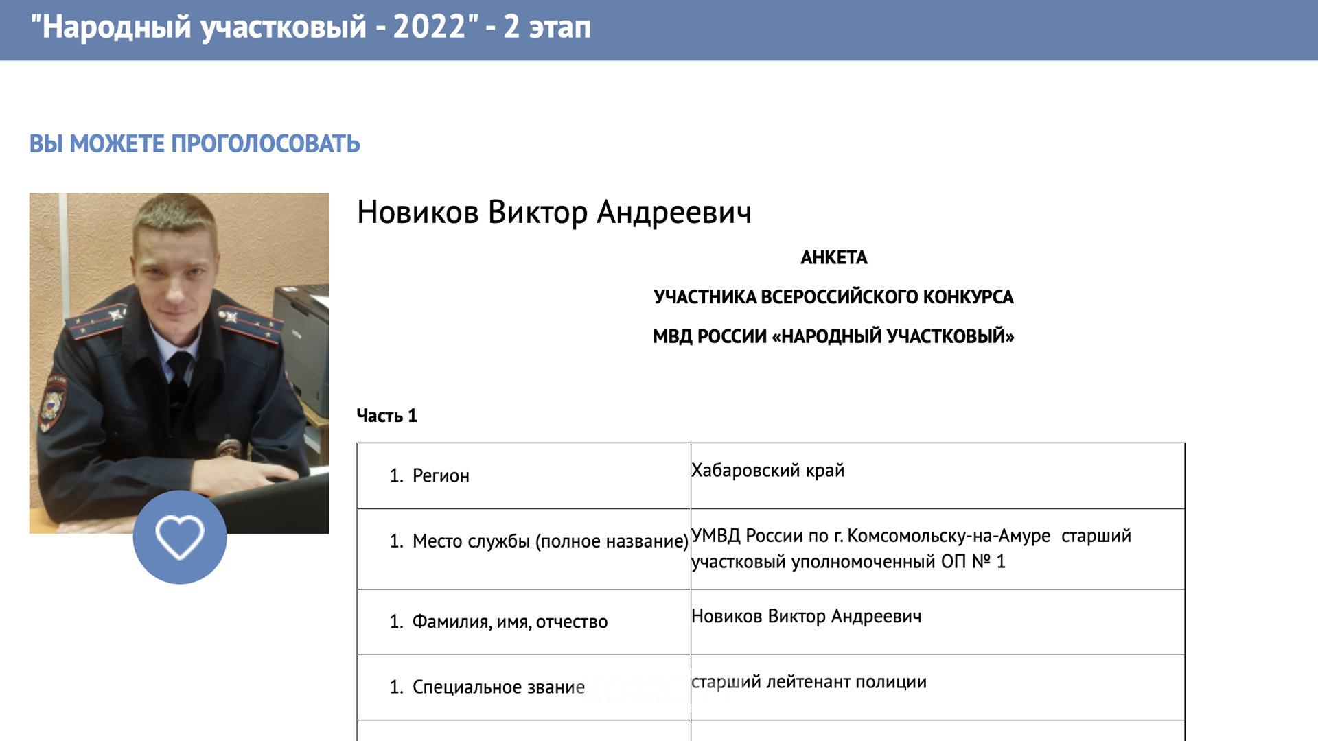 Полицейский из Комсомольска — пока на втором месте в голосовании за лучшего участковом Хабаровского края