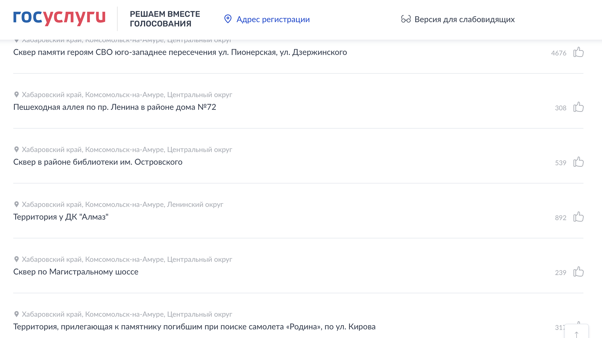 До завершения голосования по благоустройству общественных пространств в Комсомольске осталось четыре дня