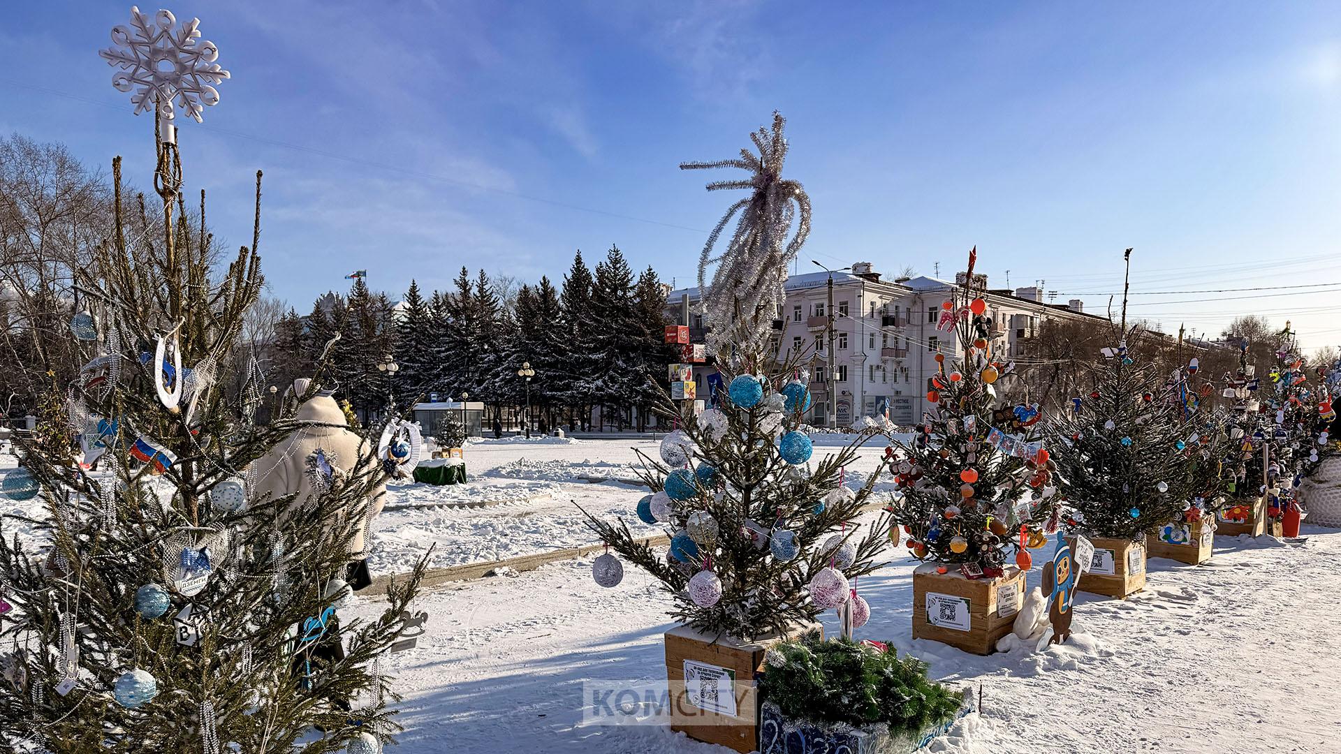 Комсомольчане выбирают самую нарядную ёлку на площади Юности
